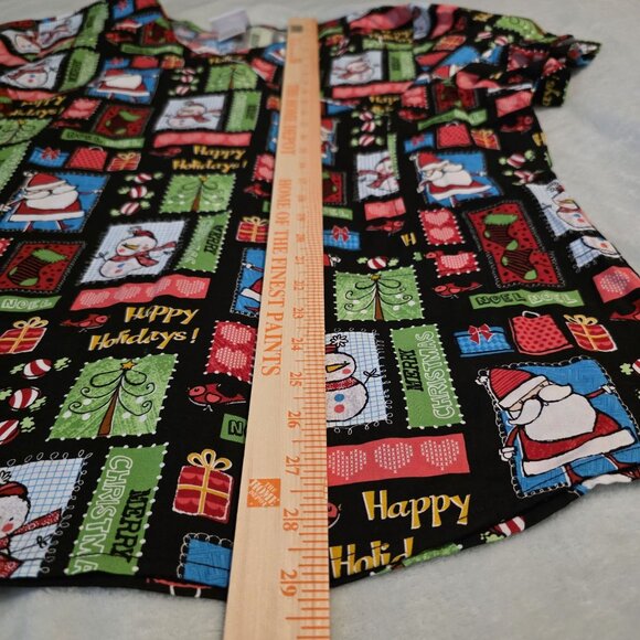 Scrubstar Christmas Holiday Santa‎ Frosty Scrub Top XL XG 100% Cotton - Picture 11 of 12